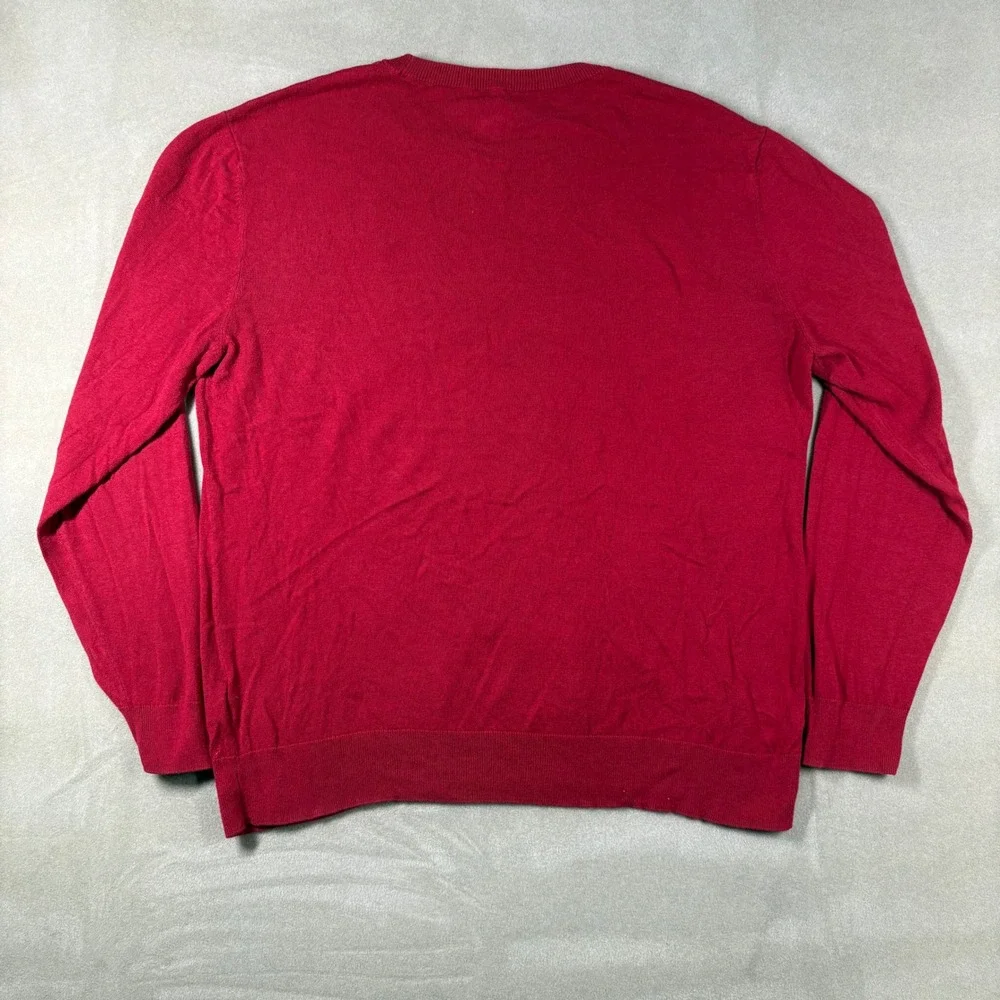True Religion Mens Red Buddha Logo Crewneck Knit Sweater Large L Pullover